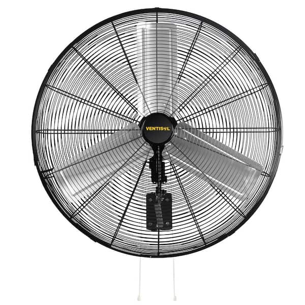 30 in. Oscillating Wall Mount Industrial Fan with 2-Speed Control, Pull-Chain Switch, Black