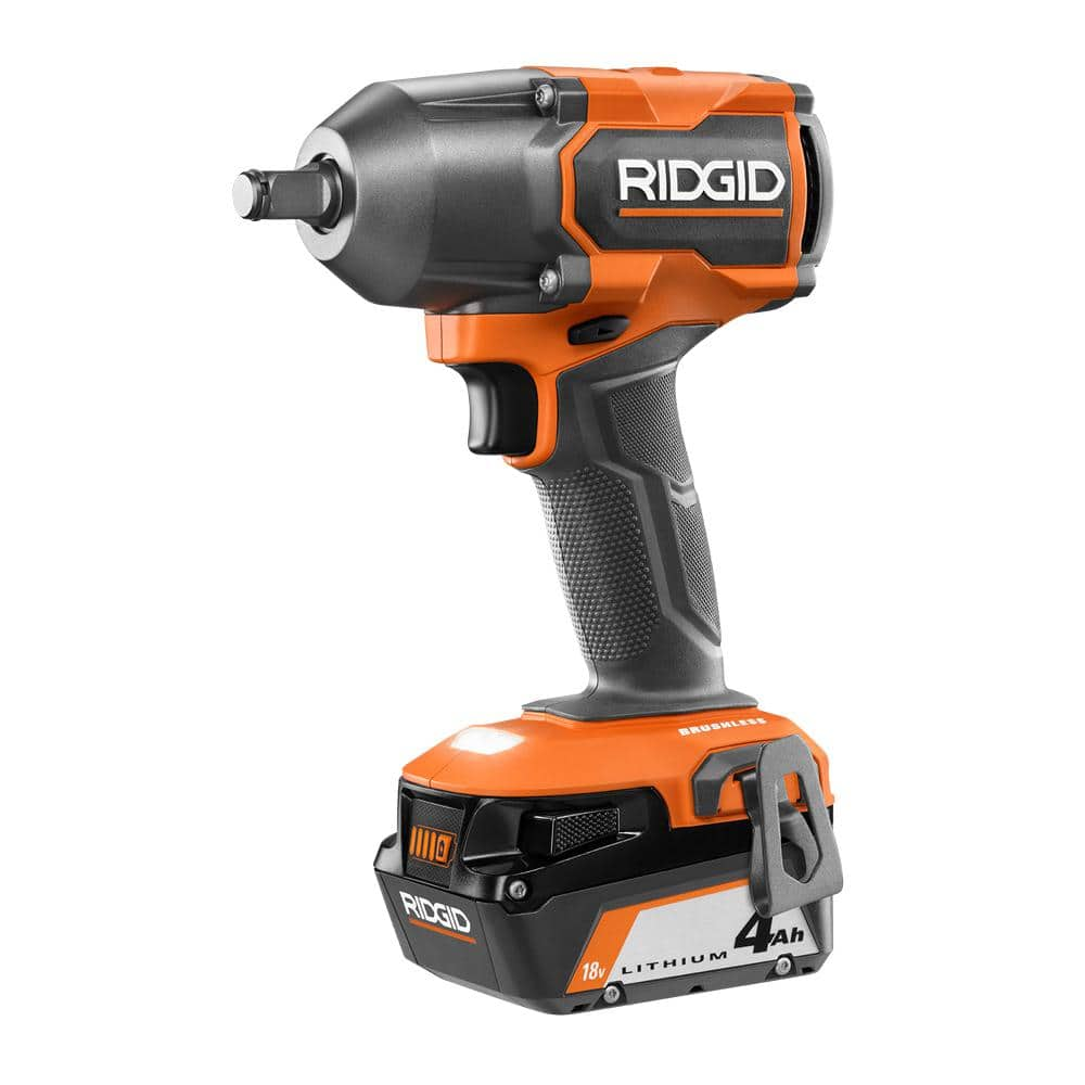 18V Brushless Cordless 4-Mode 1/2 in. Mid-Torque Impact Wrench with Friction Ring with 4.0 Ah Lithium-Ion Battery -  RIDGID, R86012R87004