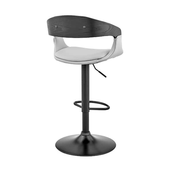 Faux Leather And Black Wood Bar Stool, For Living Adjustable Bar Stool With Armrests