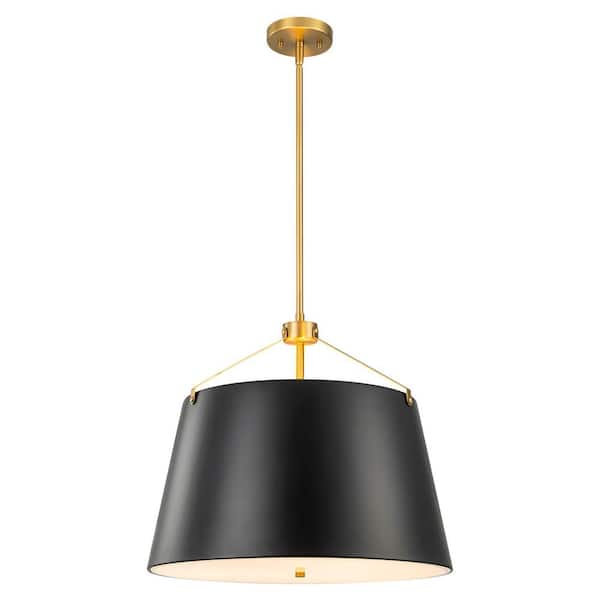 Deonta 3-Light Matte Black Modern Industrial Drum Pendant Light