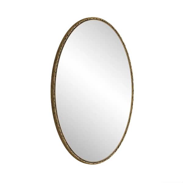 Gold 25.6 in W x 39.37 in. H Art Deco Oval Iron Framed Mirror Wall Mirror Wall Decor Mirror
