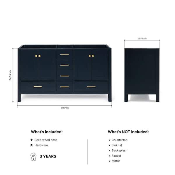 Cambridge 60 in. W x 21.5 in. D x 34.5 in. H Double Freestanding Bath Vanity Cabinet Only in Midnight Blue