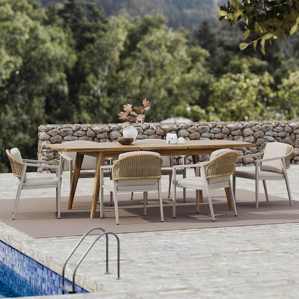 CHRISTOPHER KNIGHT HOME Hares Gray 7-Piece Metal Rectangular Patio Outdoor Dining Set with Gray Cushions