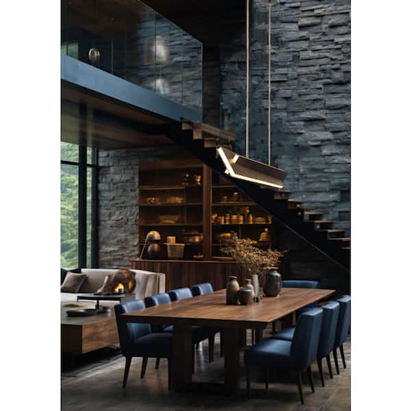 Intersezioni 59-Watt 1-light Midnight Iron and Faux Walnut Statement Integrated LED Island Pendant Light