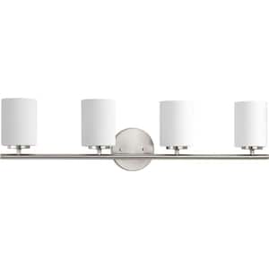 Replay Collection 31 in. 4-Light Brushed Nickel Etched Glass Modern Bathroom Vanity Light