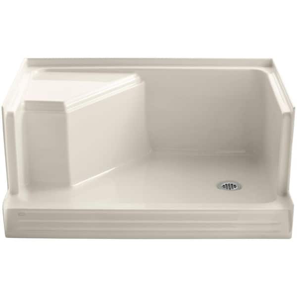KOHLER Memoirs 48 in. x 36 in. Single Threshold Shower Base with Integral Seat on Left in Almond