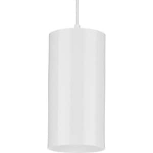 Cylinder Collection 6 in. 1-Light White Modern Outdoor Pendant Hanging Light