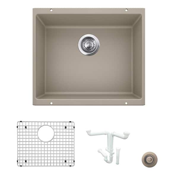 Blanco Precis 20.87 in. Undermount Single Bowl Truffle Granite Composite Kitchen Sink Kit with Accessories