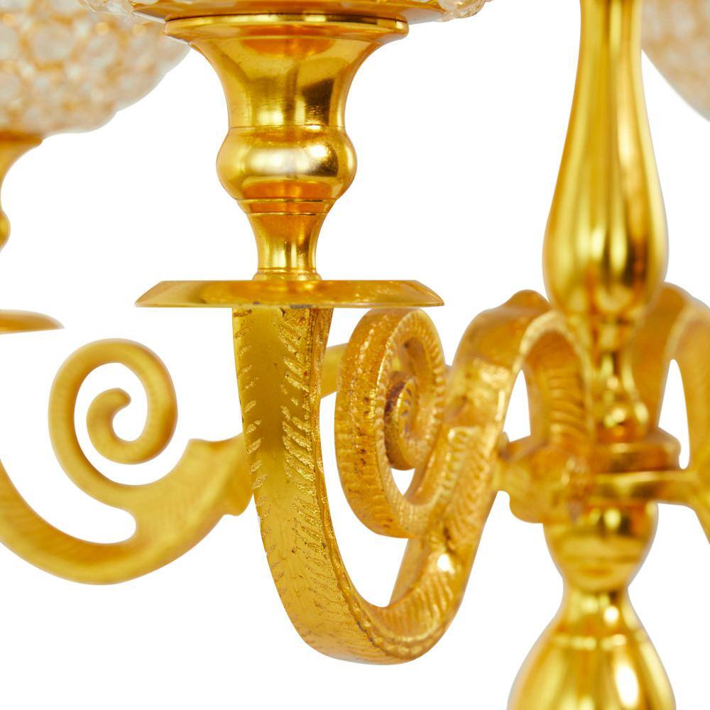 Elegant Gold Aluminum Hurricane Candelabra with Beaded Bobeches, 24" x 40"