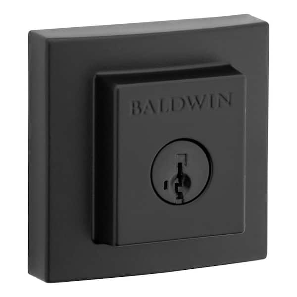 Baldwin Prestige Spyglass Matte Black Square Single Cylinder Deadbolt Featuring SmartKey Security