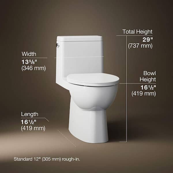 Reach 12 in. Rough In 1-Piece 1.28 GPF Single Flush Elongated Toilet in White Seat Included