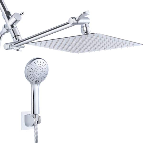AKLFGN 8-spray Patterns 10 in. Wall Mount Dual Shower Head and Handheld Shower Head 2.2 GPM with Waterfall in Polish Chrome