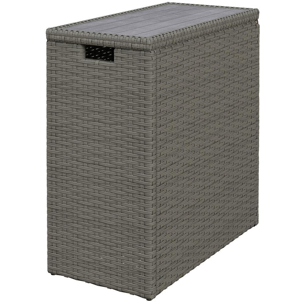 Compact 17-Gallon Gray Wicker Outdoor Storage Cabinet Patio Side Table with Acacia Wood Top for Patio Cushions, Garden price history on PriceWatchPro