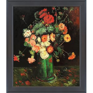 Vase with Zinnias and Geraniums by Vincent Van Gogh Gallery Black Framed Nature Oil Painting Art Print 24 in. x 28 in.