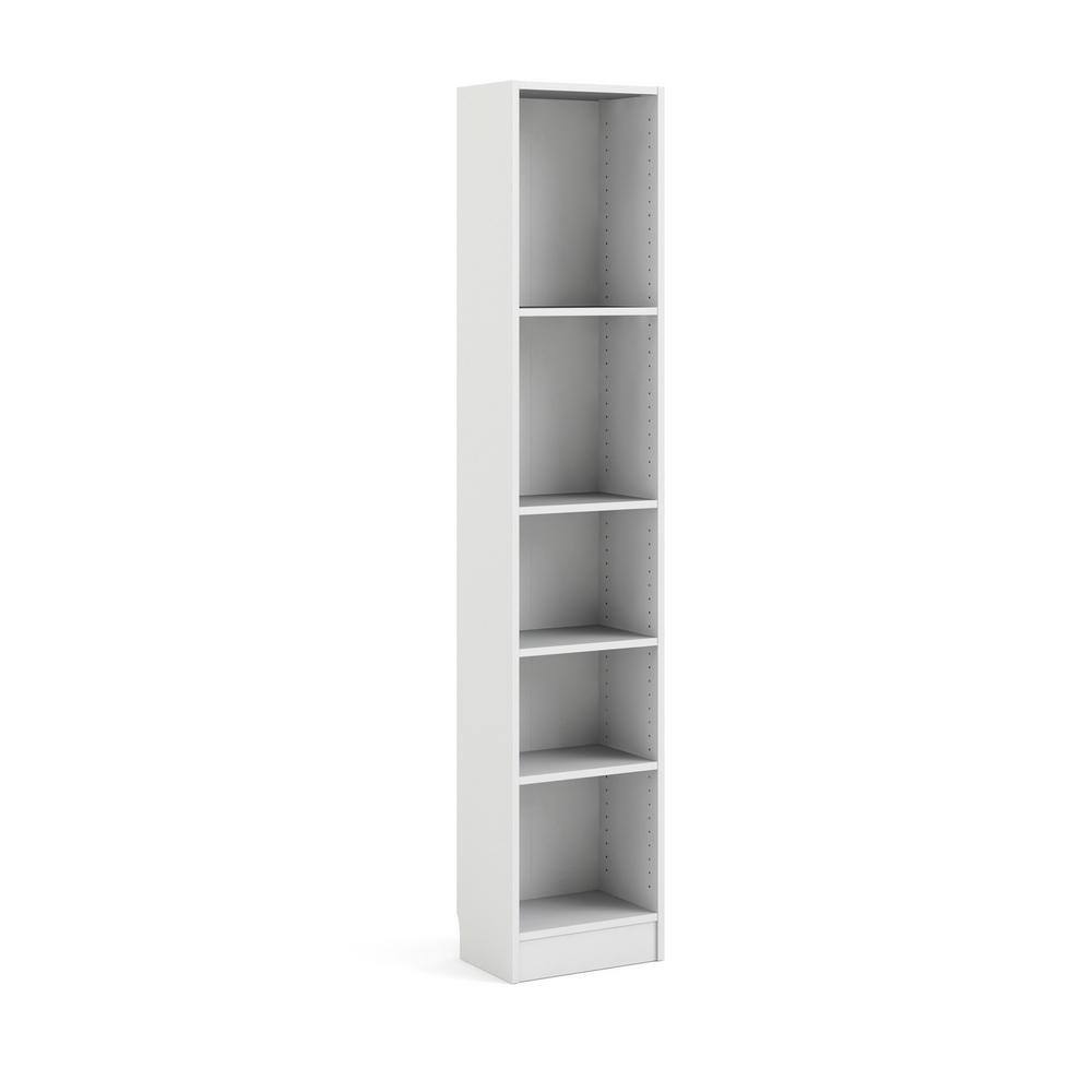 White Adjustable Tall Narrow 5-Shelf Bookcase