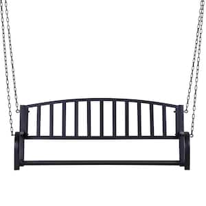Stylish Design 2-Person Black Metal Porch Swing with Sturdy Chains for Outdoor Use Patio Park Porch Lawn Yard