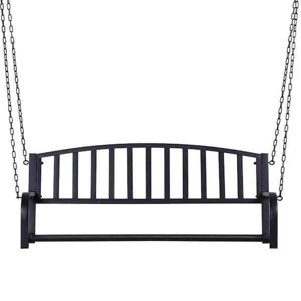 ITOPFOX Stylish Design 2-Person Black Metal Porch Swing with Sturdy Chains for Outdoor Use Patio Park Porch Lawn Yard