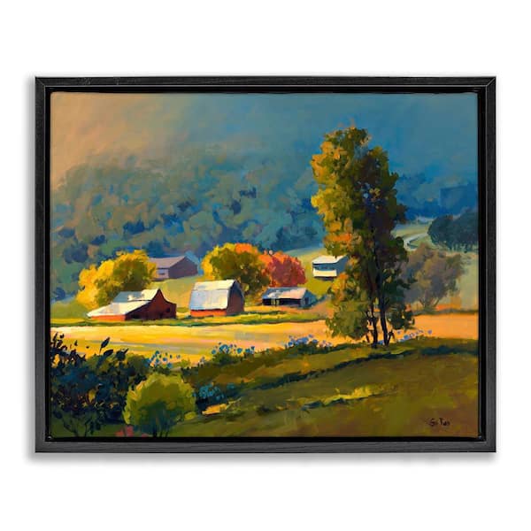 Stupell Industries Early Fall Farmland by Sri Rao Black Floater Frame Nature Graphic Art Print 25 in. x 31 in.