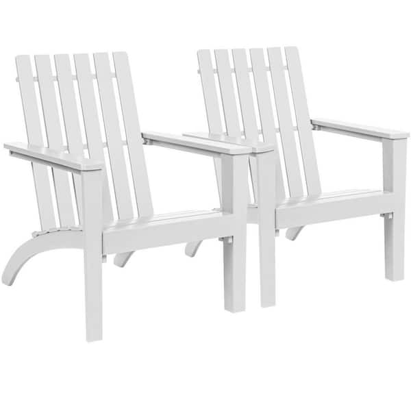 Gymax White Wooden Outdoor Adirondack Chair Patio Lounge Chair with Armrest (Set of 2)