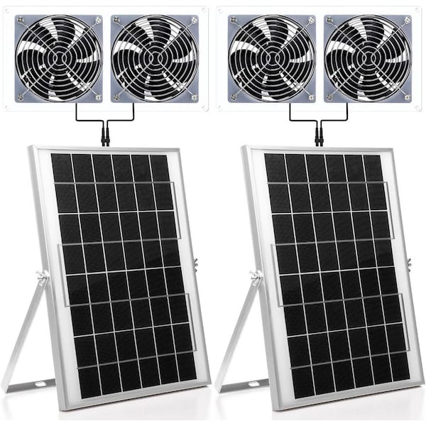 2 Set Solar Fan for Greenhouse, 10W Solar Panel Fan Kit with Bracket, Waterproof Solar Exhaust Fan