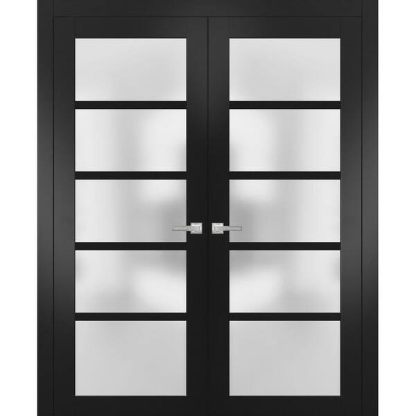 48 in. x 80 in. 2-Panel Black Matte Finished Solid MDF Sliding Door with Hardware