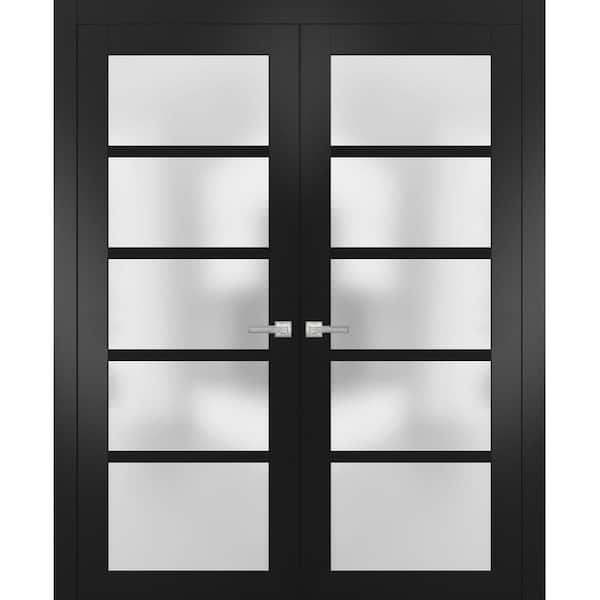 Sartodoors 84 in. x 96 in. 2 Panel Black Matte Finished MDF Sliding Door with Hardware