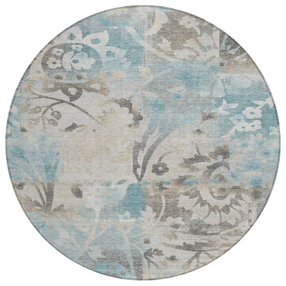 Chantille Machine Washable Indoor/Outdoor Abstract ACN2915 Teal 8 ft. x 8 ft. Round Rug price history on PriceWatchPro