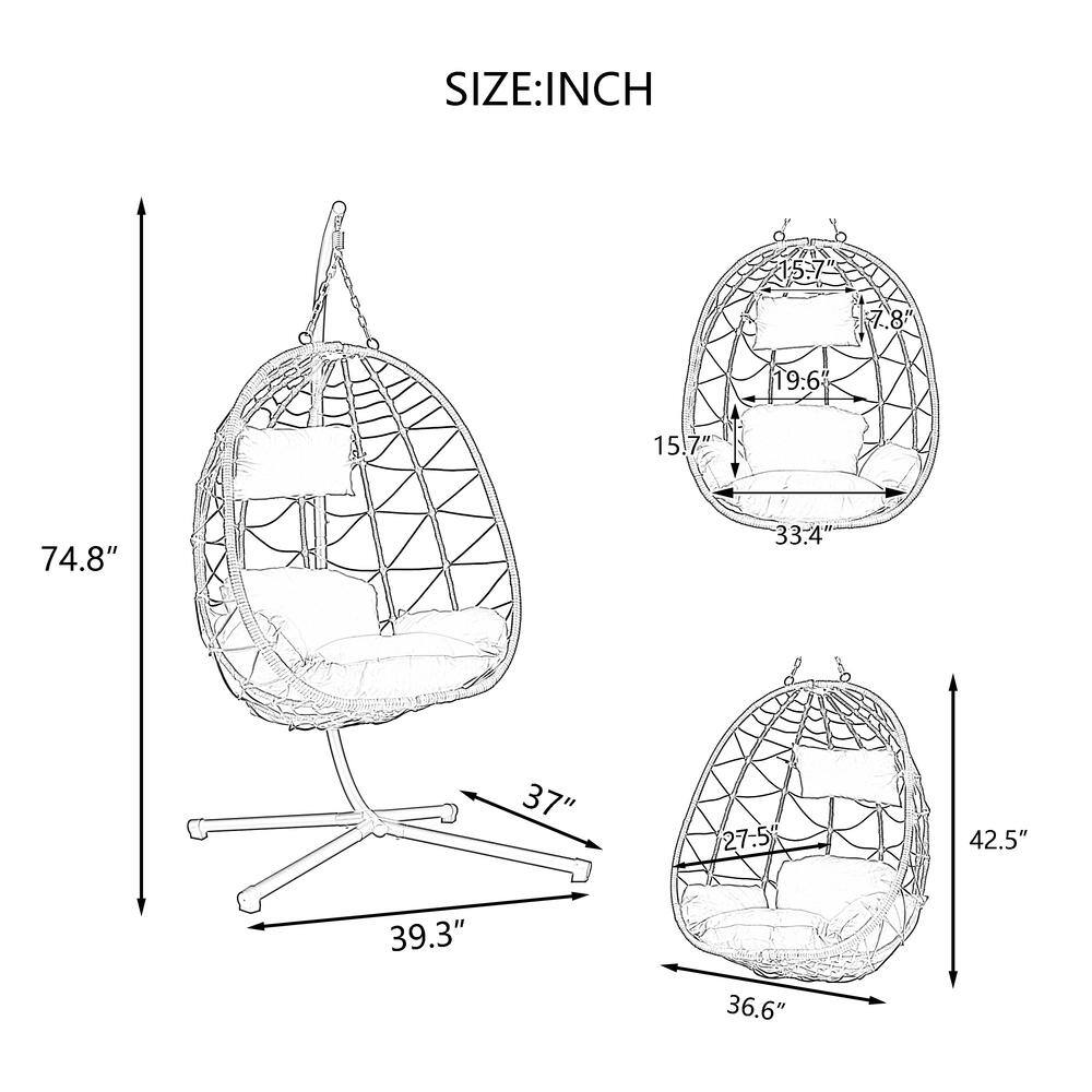 Gray Steel Outdoor Hanging Egg Chair with Cushions