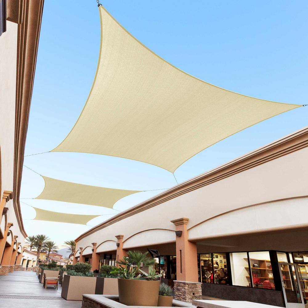 Beige 12' x 8' Rectangle HDPE Sun Shade Sail Canopy