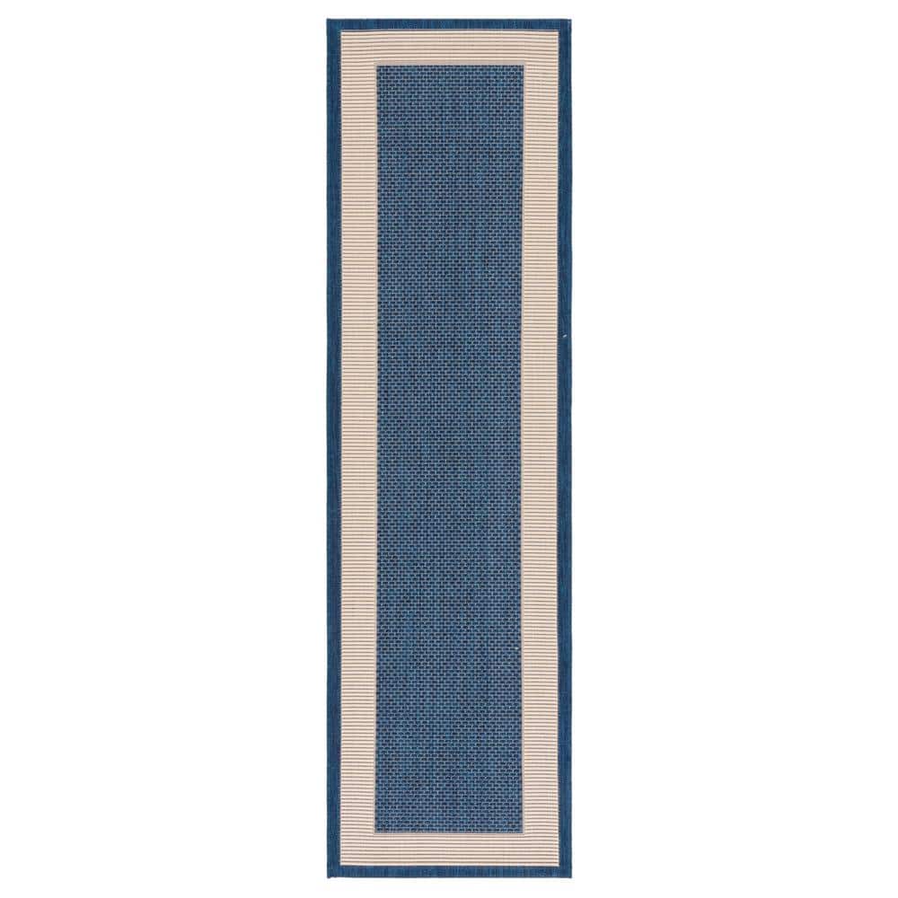 Courtyard Navy/Beige 2 ft. x 14 ft. Border Solid Color Indoor/Outdoor Runner Rug price history on PriceWatchPro
