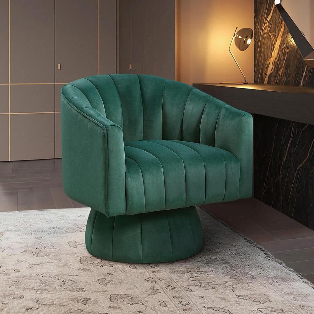 Lazzara Vega Velvet Upholstery Dark Green Swivel Arm Chair 1025GRN