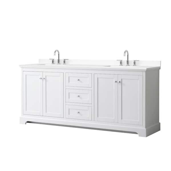 Avery 80 in. Double Freestanding White Bath Vanity with White Cultured Marble Top
