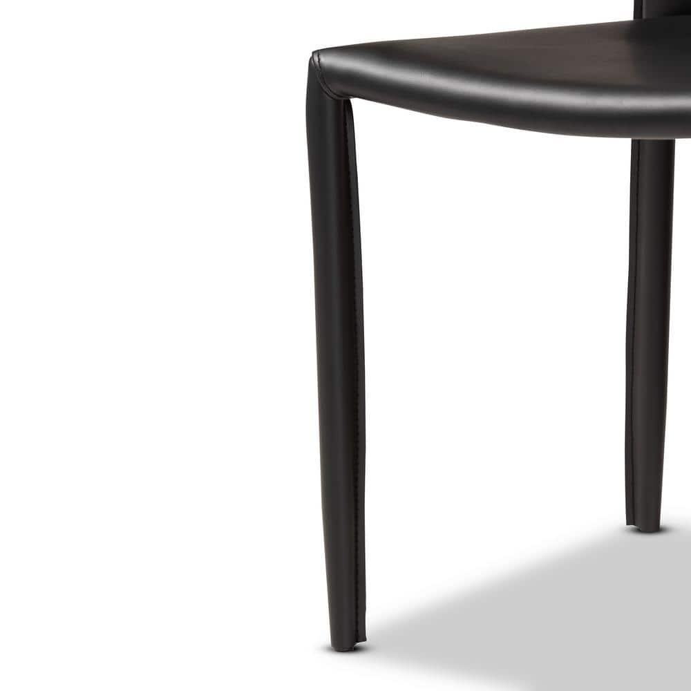 Black Faux Leather Upholstered Metal Side Chair with Cane Back