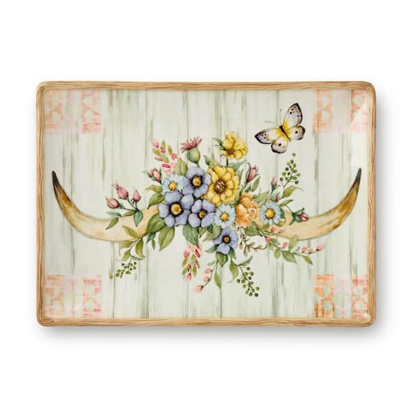 Certified International 3.37 in. Multi-Colored Ceramic Rosewood Rectangular Platter