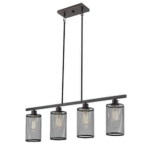 Verona 36 in. W x 10.5 in. H 4-Light Oil Rubbed Bronze Linear Statement Pendant Light with Metal Cage Shades