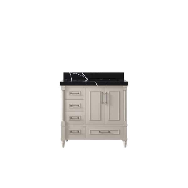 Willow Collections Hudson 36 in. W. x 22 in. D x 36 in. H Single Right Offset Sink Bath Vanity Fine Grain with 2 in. Calcutta Black Qt. Top