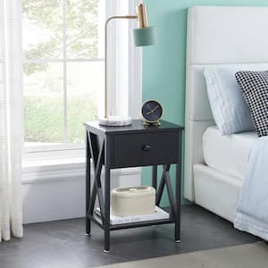 Versatile Nightstands X-Design Side End Table Night Stand Storage Shelf with Bin Drawer 11.8"W x 15.8"L x 21.7"H, Black