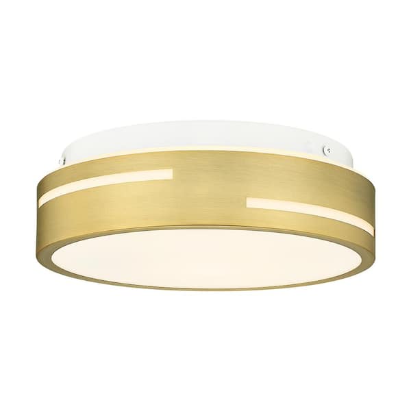 JAZAVA 11.8 in. 2-Light Gold Flush Mount Ceiling Light With Frosted Glass