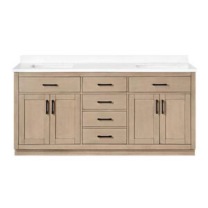 Bailey 72 in. Double Sink Sahara Birch Bath Vanity with White Quartz Counter Top (Assembled)