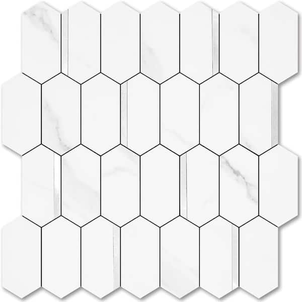 12.4 x 12 Inch Long Hexagon Peel and Stick Backsplash Tile - 10 Sheets for Kitchen and Bathroom