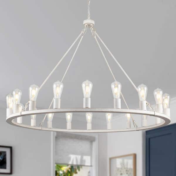 LWYTJO Loughlam 20-Light White Farmhouse Candle Style Wagon Wheel Chandelier for Living Room Kitchen Island Dining Room Foyer
