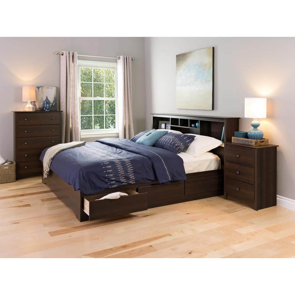 Espresso 3-Drawer Tall Nightstand with Metal Knobs