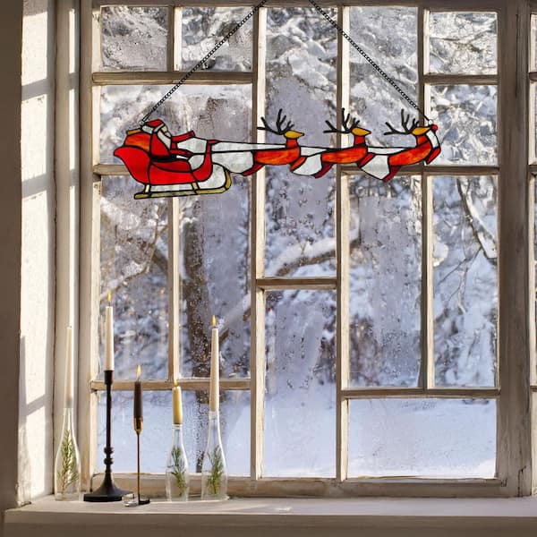 River of Goods Santa Sleigh Multicolored Stained Glass Window