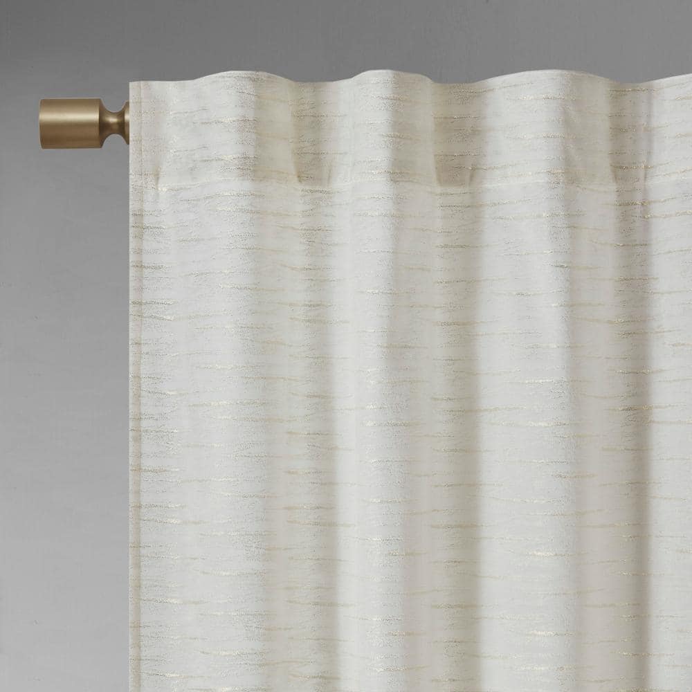 White and Gold Room Darkening Velvet Window Panel Pair