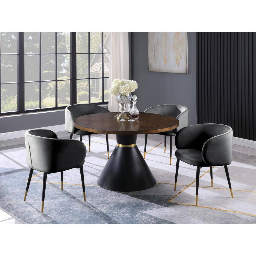 Hemingway Luxe Black Velvet Upholstered Side Chair with Gold Tips