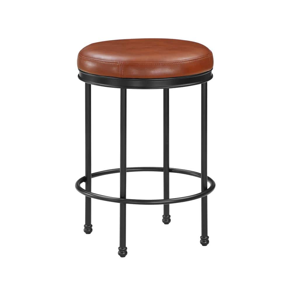 Montecarlo 25 in. Black Backless Metal Frame Bar Stool with Caramel Faux Le