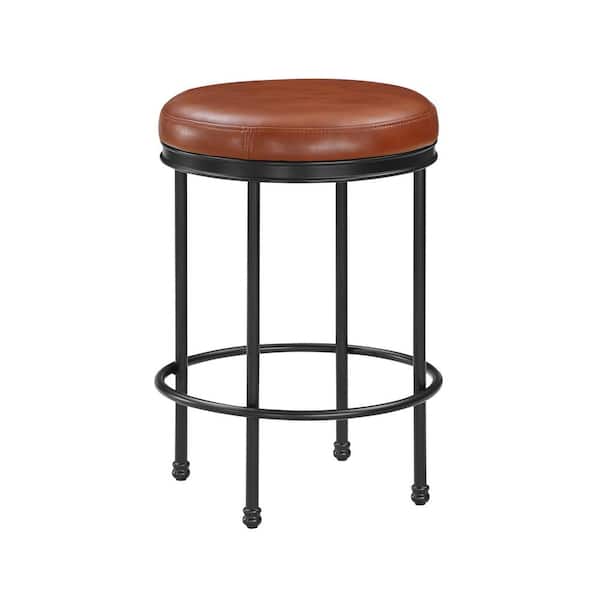 Unbranded Montecarlo 25 in. Black Backless Metal Frame Bar Stool with Caramel Faux Leather Seat