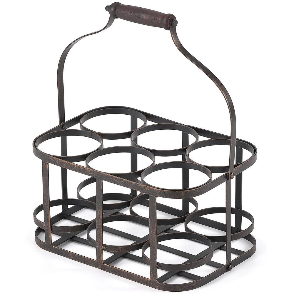 Metal Black Wine Bottle Carrier with 6 Bottle, Wood Handle, Vintage for Kitchen, Bar, BBQ, Picnic, and Carrying Milk price history on PriceWatchPro