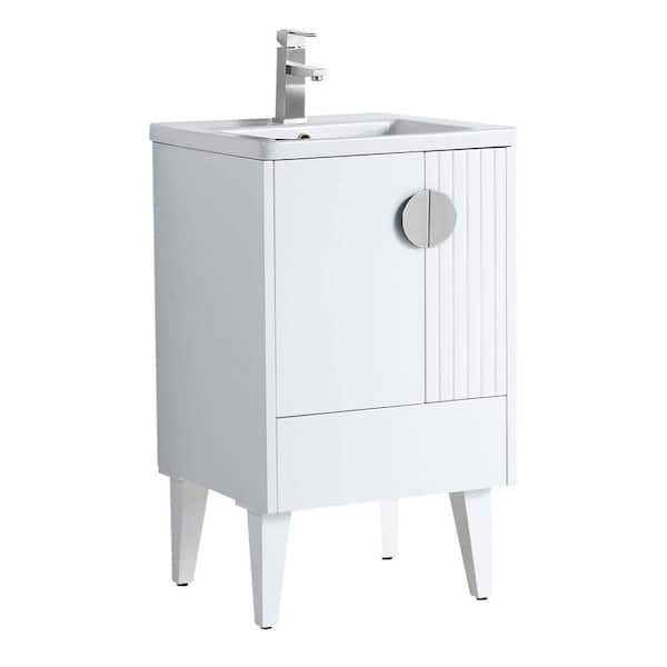 FINE FIXTURES Venezian 20 in. W x 18.11 in. D x 33 in. H Bathroom Vanity Side Cabinet in White Matte with White Ceramic Top