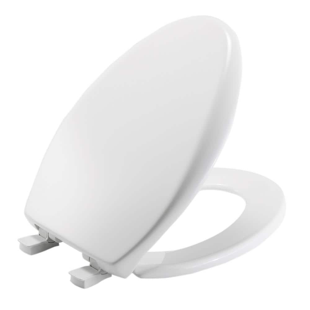 Adjustable Slow Close Never Loosens Elongated Closed Front Toilet Seat in White 